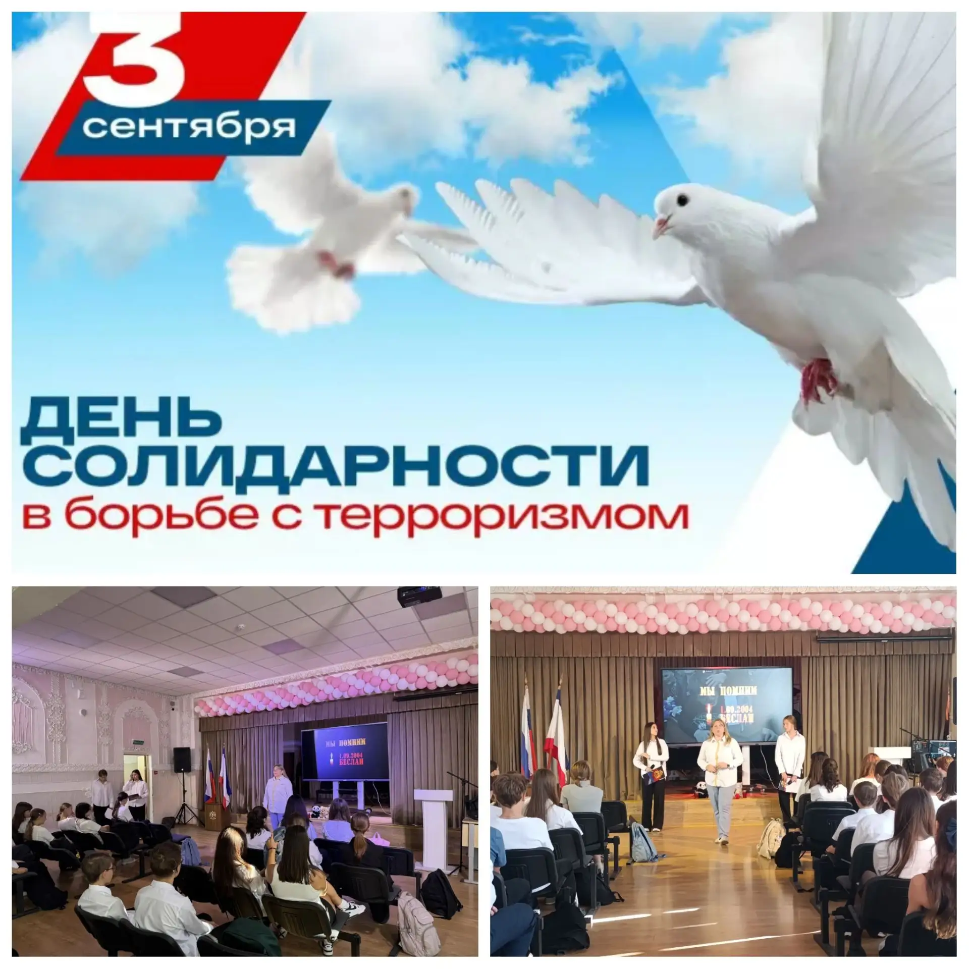 3 сентября в  9В, 8 Б и 8 В классах прошел классный час, приуроченные ко Дню солидарнос...