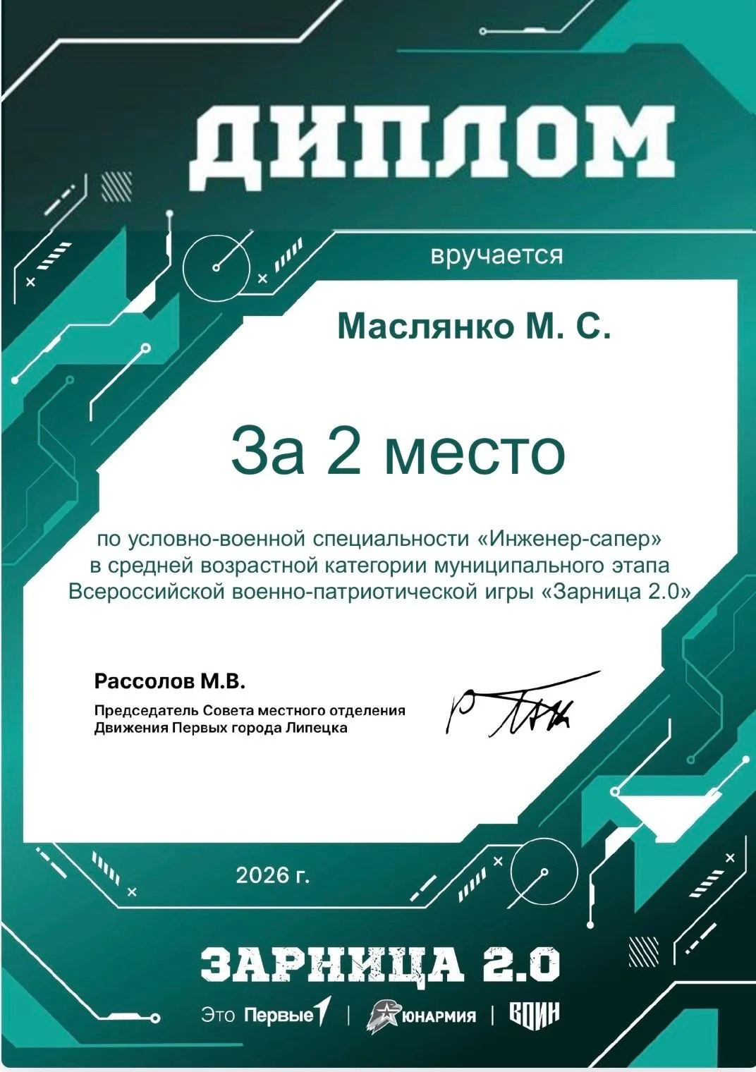 Отряд «Липчане» ( средняя возрастная категория) Индивидуальные победы в муниципальном этапе Всеросси