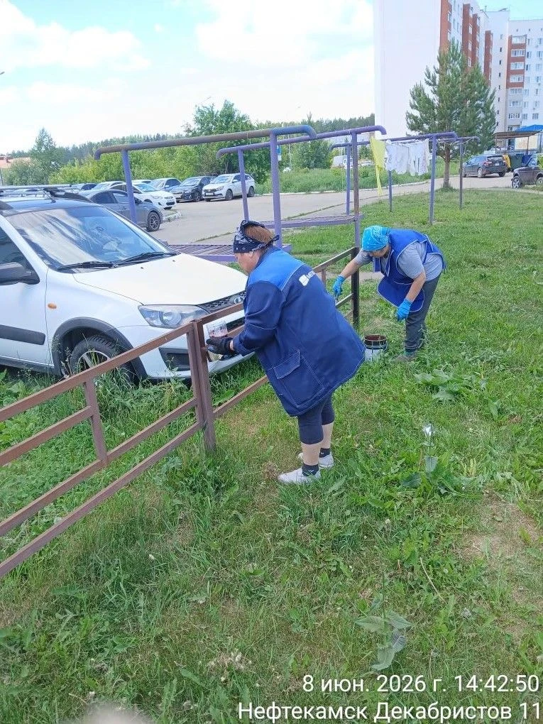 Покраска детской площадки, забора МКД Декабристов 11