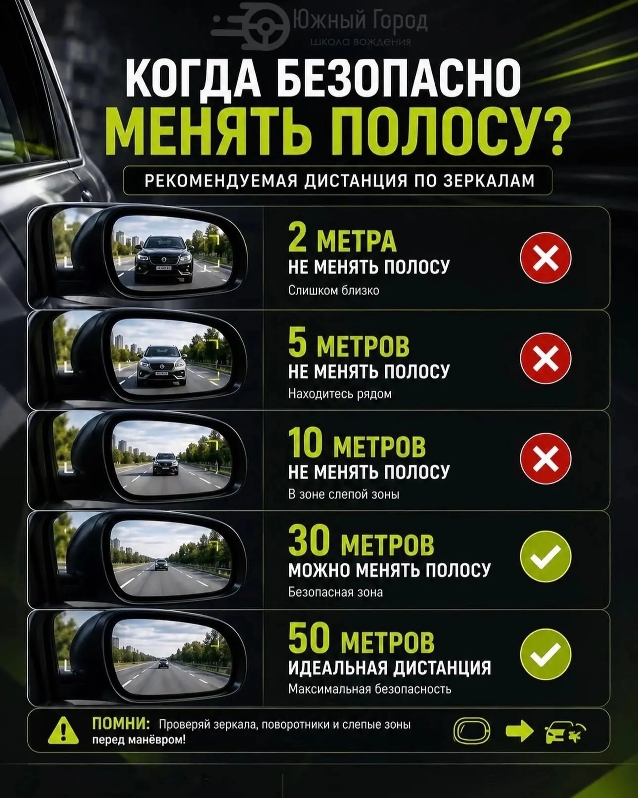 🚗 Умение правильно определять расстояние до автомобиля сзади по зеркалам — один из важ...