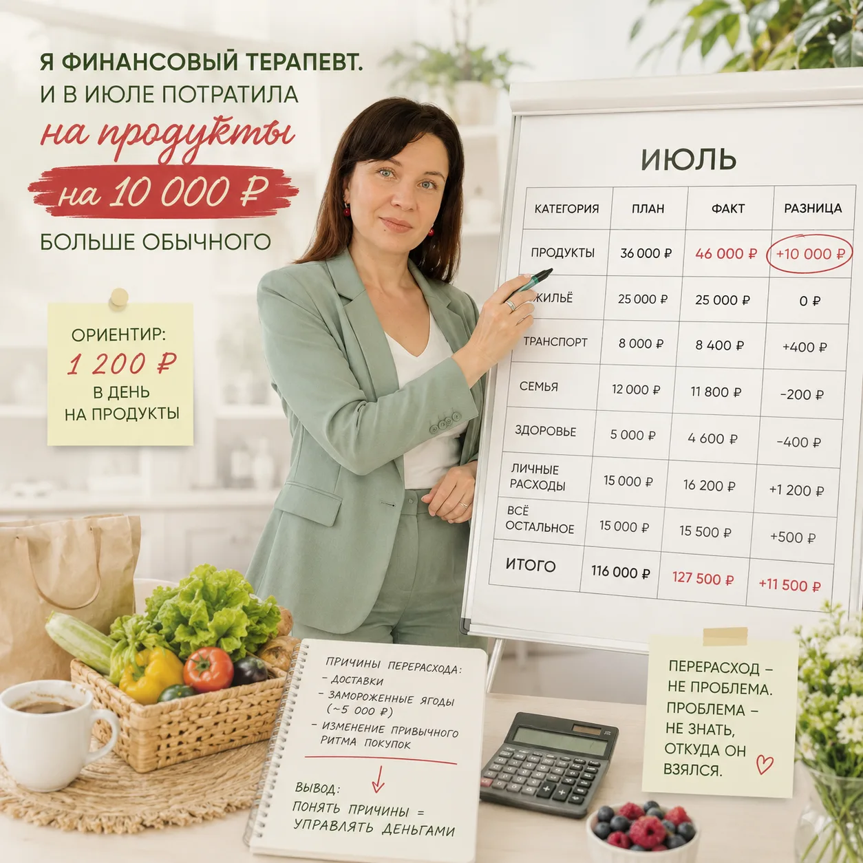 Я финансовый терапевт. И в июле я потратила на продукты на 10 000 ₽ больше обычного.