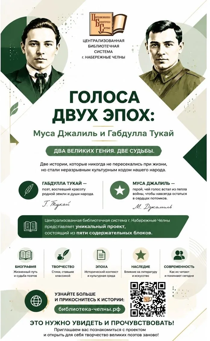 #библиотекиЧелнов представляют культурно-просветительский проект «Голоса двух эпох: Муса Джалиль и Г