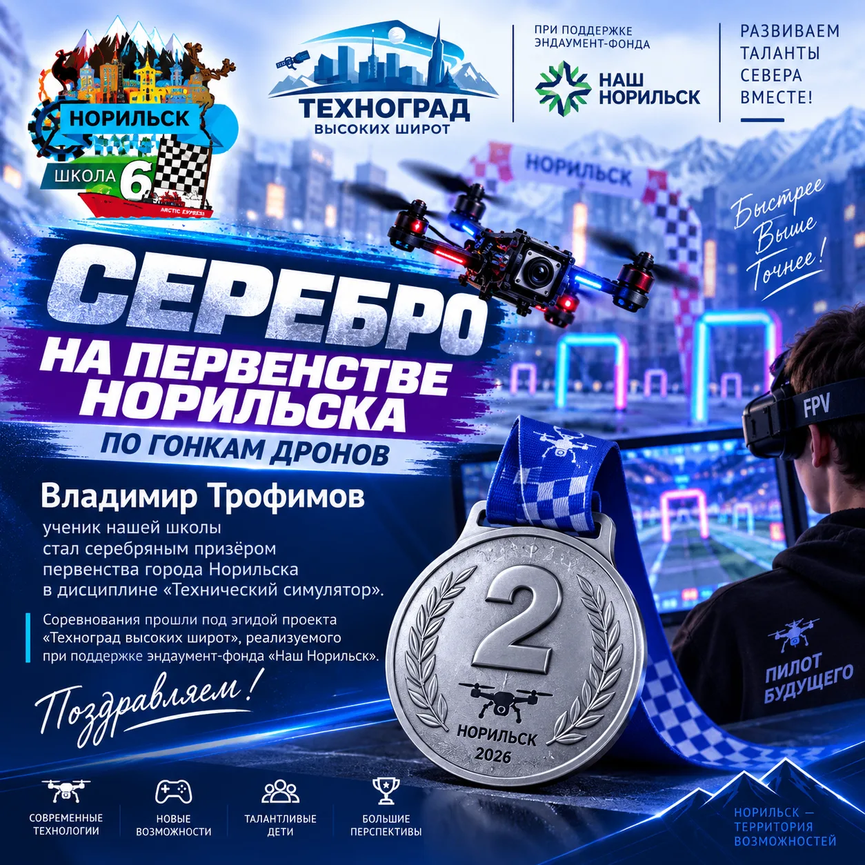 🏁 СЕРЕБРО НА ПЕРВЕНСТВЕ НОРИЛЬСКА ПО ГОНКАМ ДРОНОВ! 🥈🚁