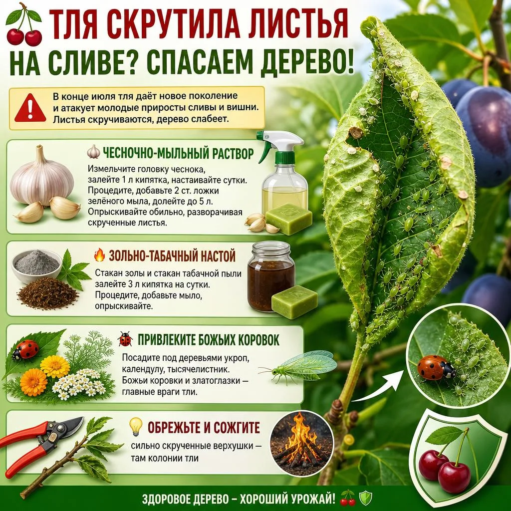 🍒 ТЛЯ СКРУТИЛА ЛИСТЬЯ НА СЛИВЕ? СПАСАЕМ ДЕРЕВО! 🍒