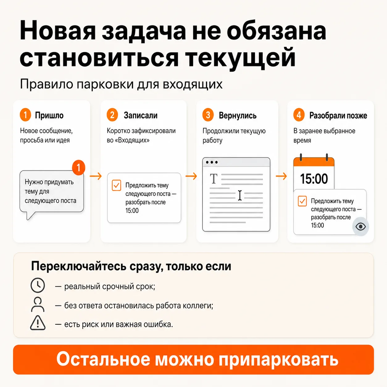 Новая задача не обязана становиться текущей