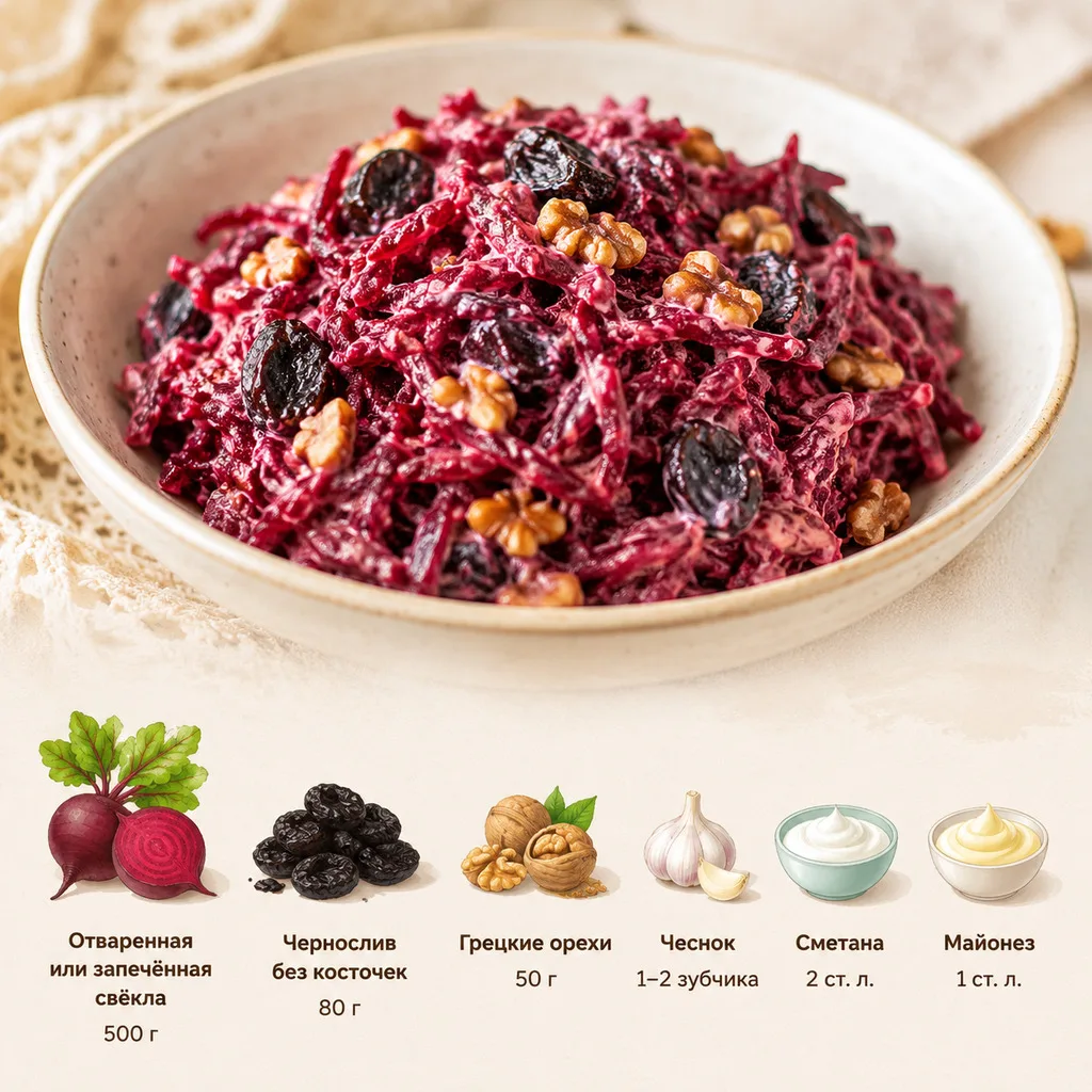 Свёкла с черносливом, орехами и чесноком 🤤