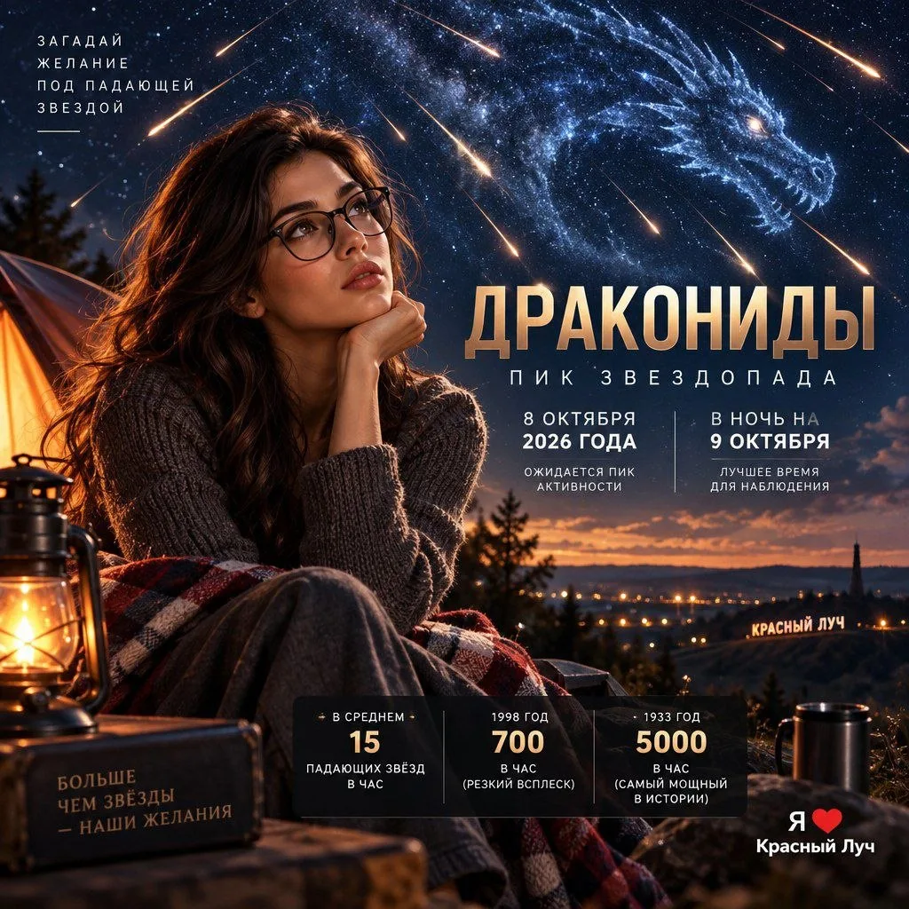 8 октября 2026 года ожидается пик звездопада Дракониды — наблюдать его лучше в ночь на ...