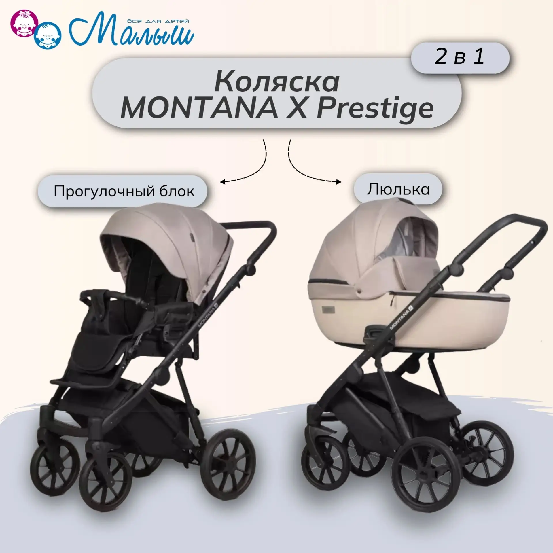 Детские коляски 2 в 1 RIKO BASIC MONTANA PRESTIGE и RIKO BASIC MONTANA ECCO PRESTIGE по...