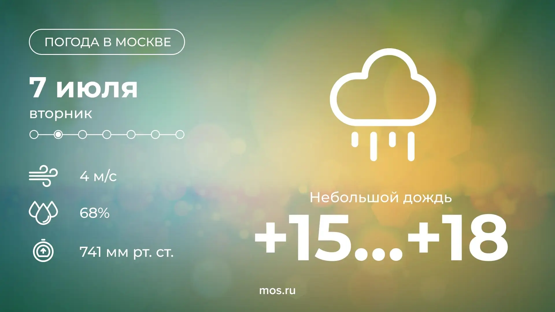 🌧 Сегодня в Москве будет облачно, в течение дня ожидается дождь. Температура воздуха п...