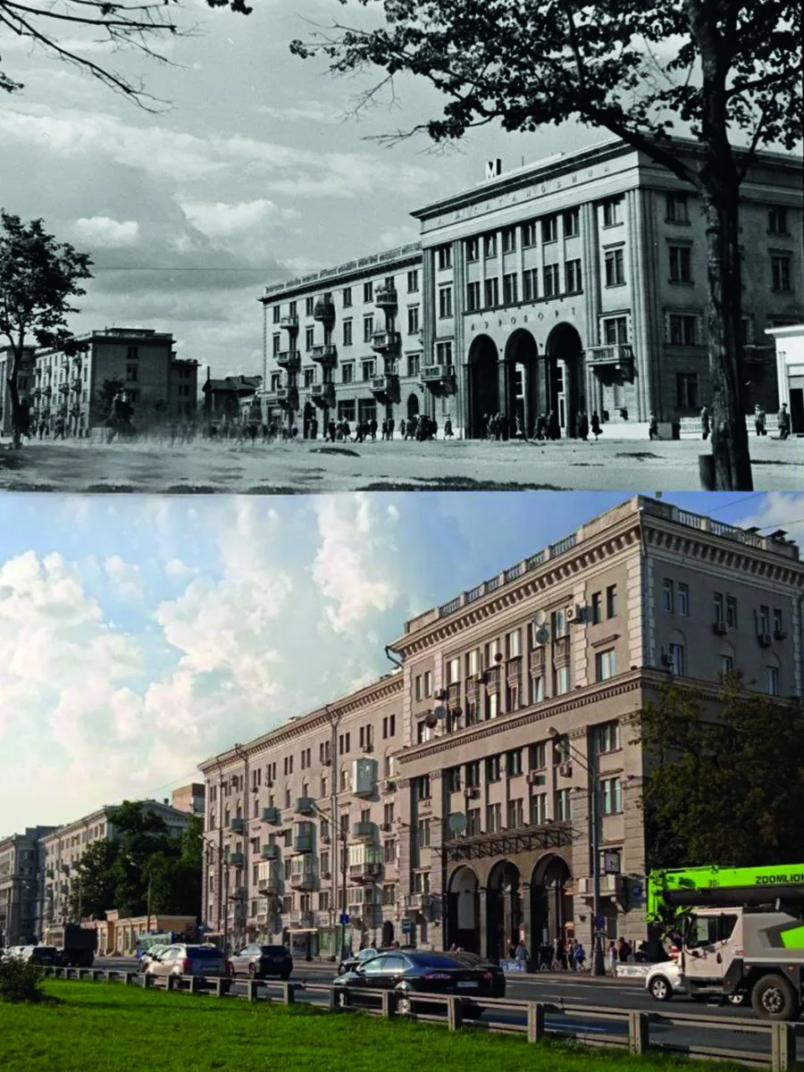 📍Ленинградский проспект.  

1955/2024 год.

💡На фото дом для сотрудников Метростроя строился однов