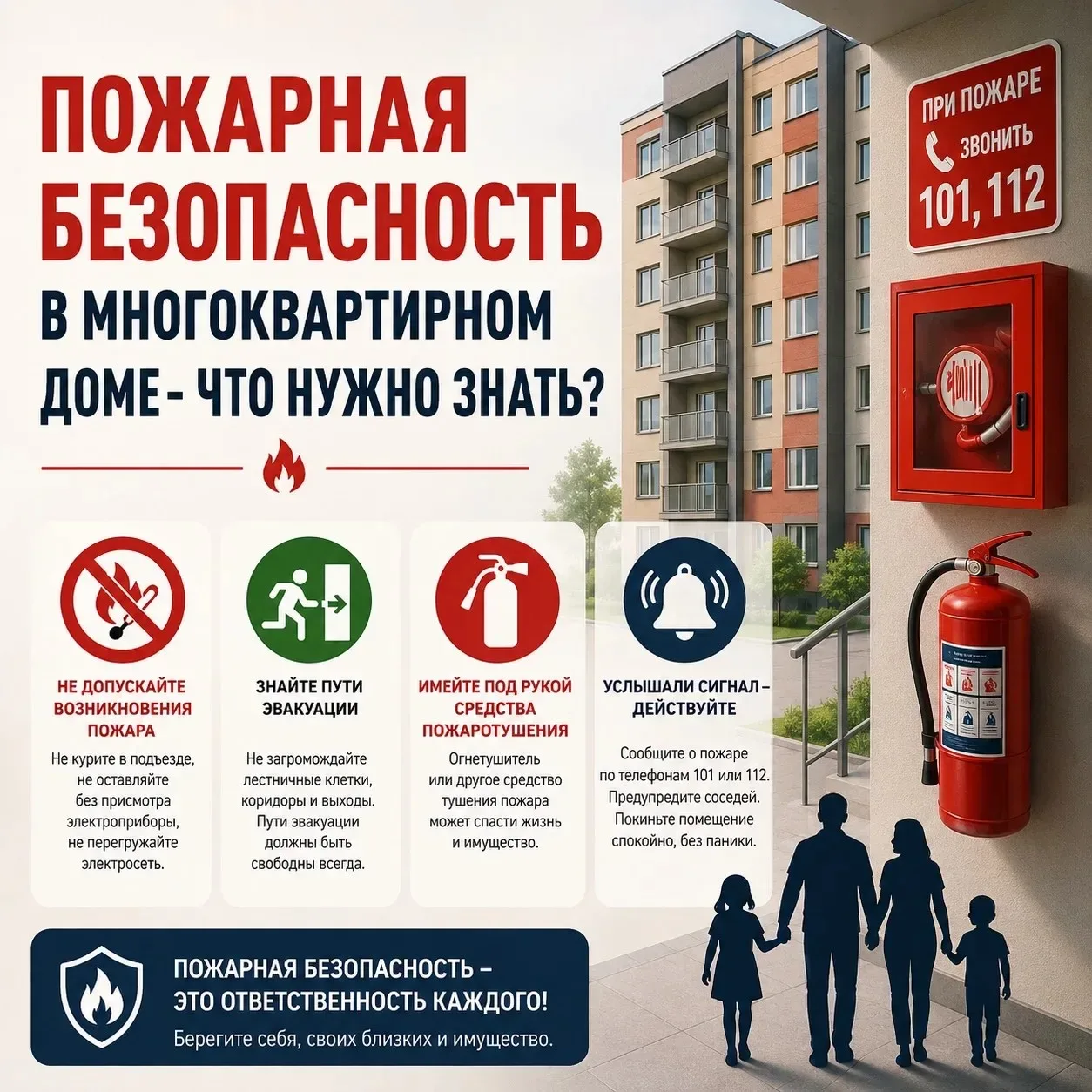 Огонь в многоквартирном доме — это угроза для всех. Запомните три главных правила.