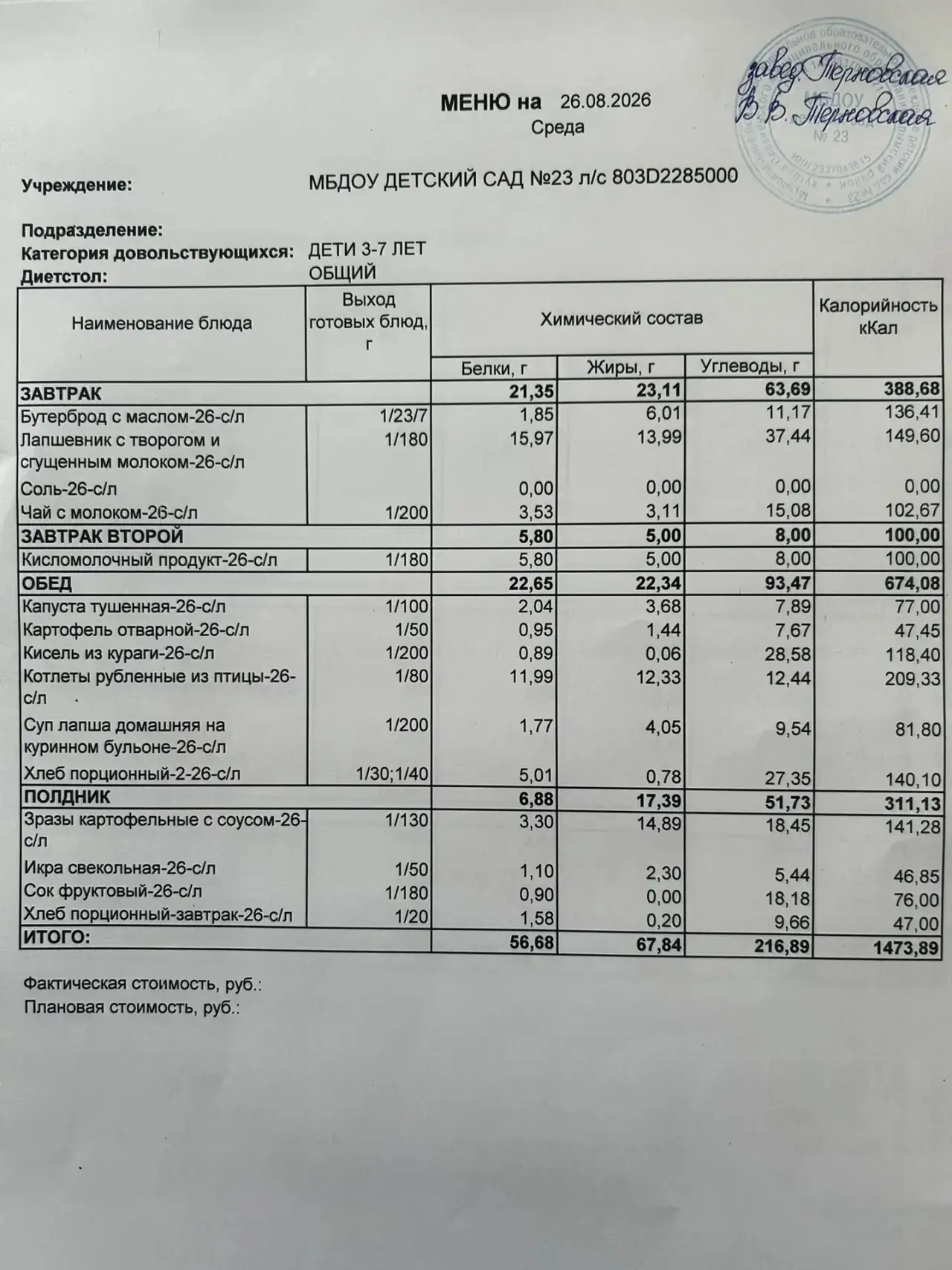 Меню горячего питания 🥗