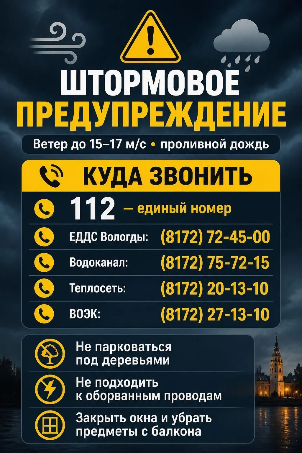 Штормовое предупреждение в Вологодской области: ветер до 17 м/с