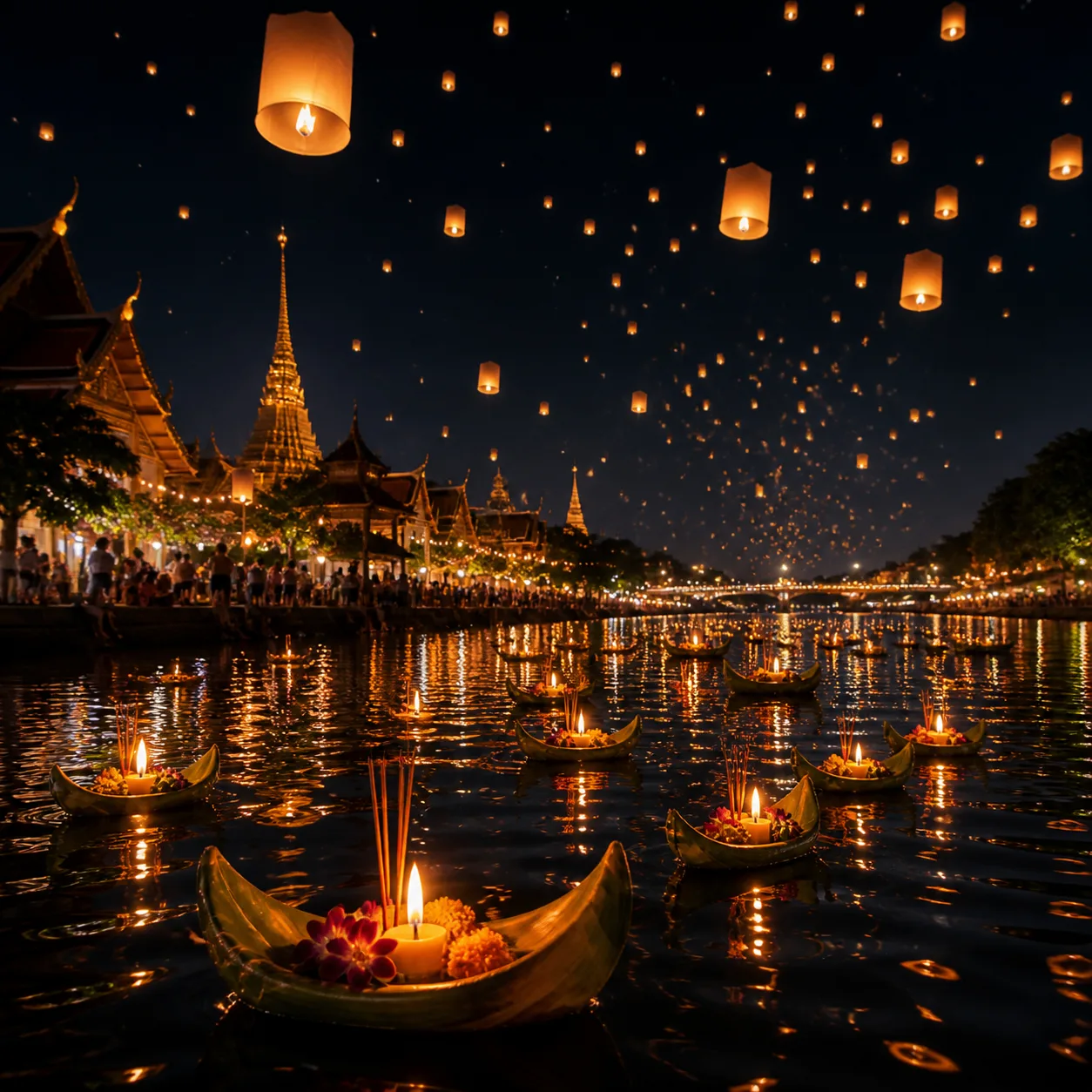 🎉 Лои Кратонг — волшебный праздник воды и света в Таиланде! 🇹🇭В ночь полнолуния в но...
