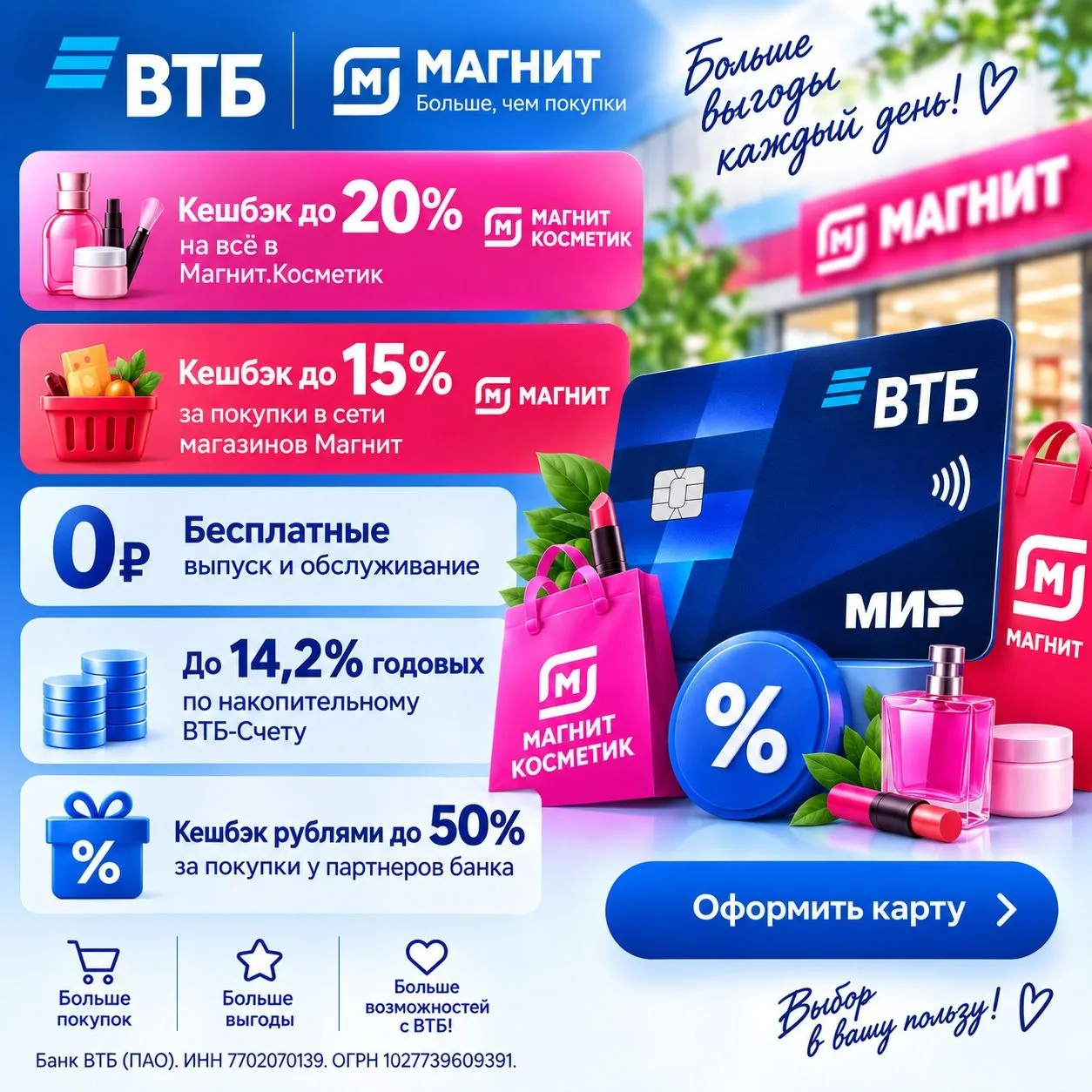 🚀 Открой для себя новую дебетовую карту Магнит Пэй с Магнит Косметик от ВТБ