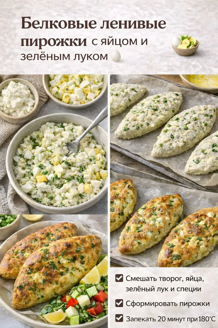 Белковые 🥚🌿ленивые пирожки с яйцом и зелёным луком — ПП выпечка

Высокобелковые ленивые пирожки — 