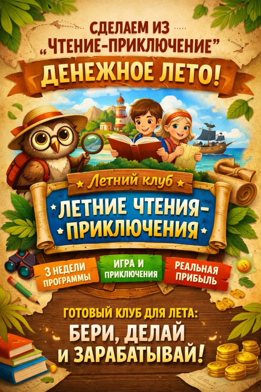 У вас уже есть “Чтение-приключение”.
🔺Давайте сделаем из него… ДЕНЕЖНОЕ ЛЕТО.

Я приглашаю вас в пр