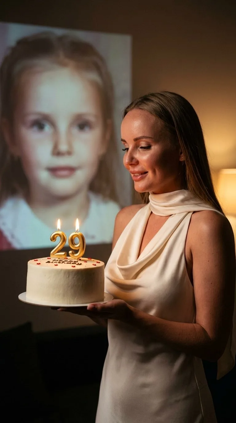 Ультрареалистичный кинематографичный портрет 29-летней женщины в день рождения, снятый ...