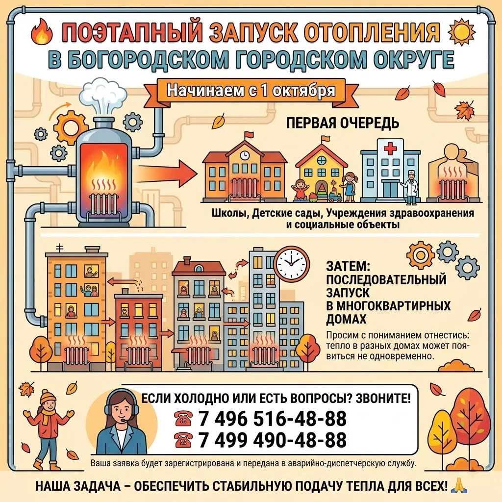 🌡️ С 1 октября начинаем поэтапный запуск отопления