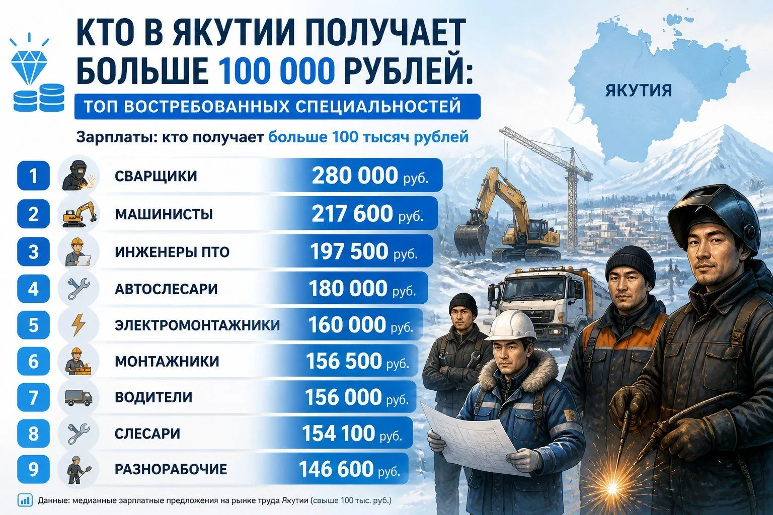 Кто в Якутии получает больше 100 000 рублей: топ востребованных специальностей