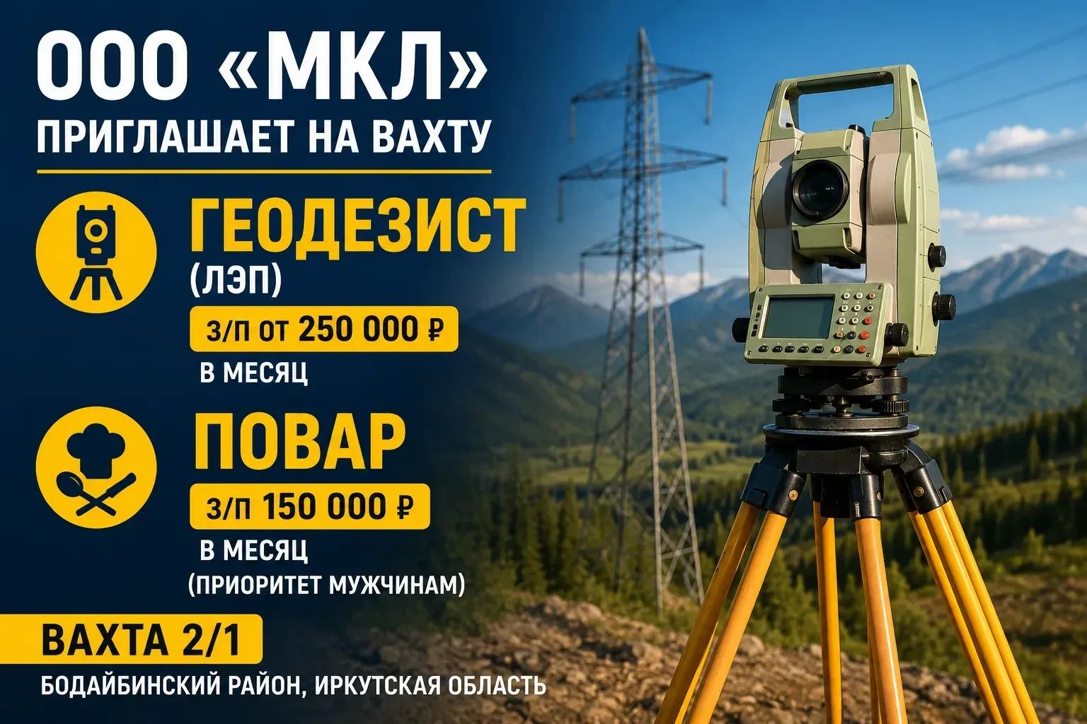 🚧🔥 ООО «МКЛ» | ВАХТА В БОДАЙБИНСКОМ РАЙОНЕ 🔥📍 Иркутская область | Бодайбинский район