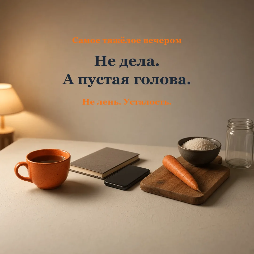 Самое тяжёлое вечером — не дела. А пустая голова.
