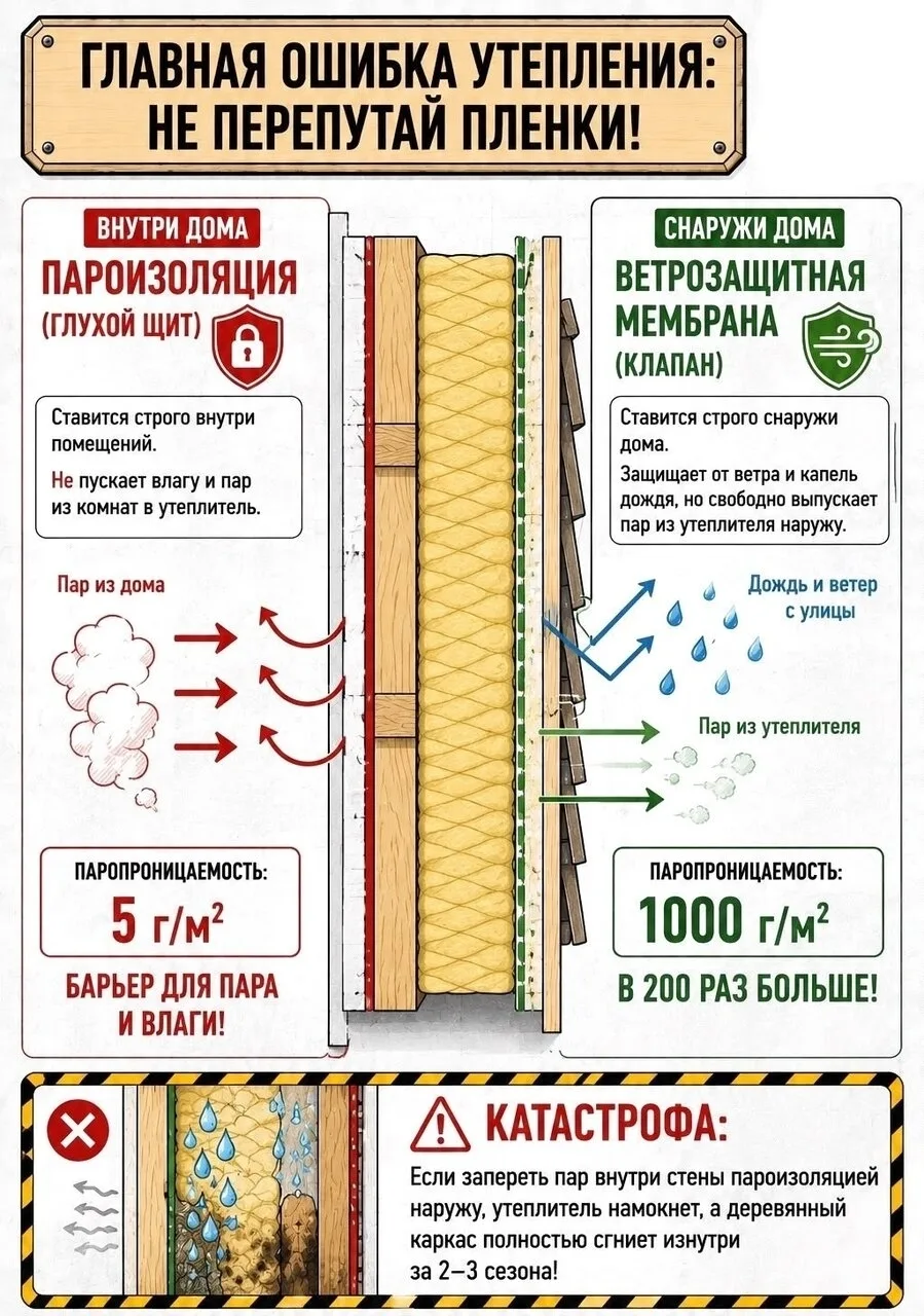 🔥 ГЛАВНАЯ ОШИБКА УТЕПЛЕНИЯ: НЕ ПЕРЕПУТАЙ ПЛЕНКИ!