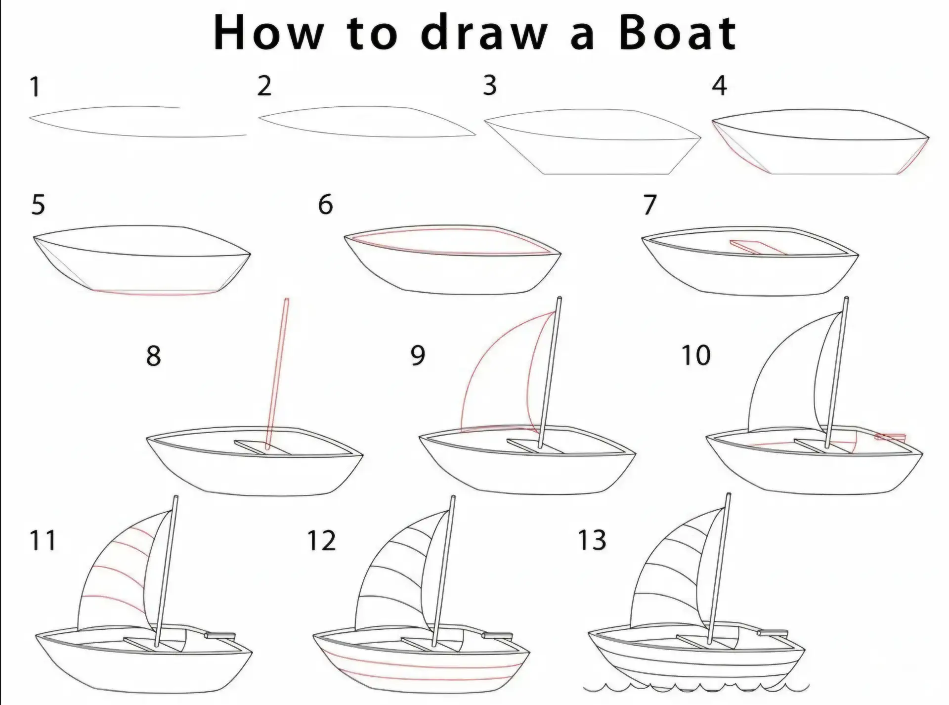 #рисование
Пошаговый рисунок. Лодка с парусом ⛵️ 

РИС
