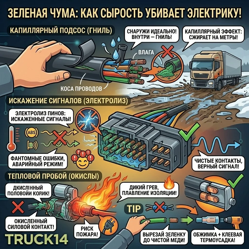 ⚡ Зеленая чума: как весенняя сырость убивает электрику тягача изнутри?