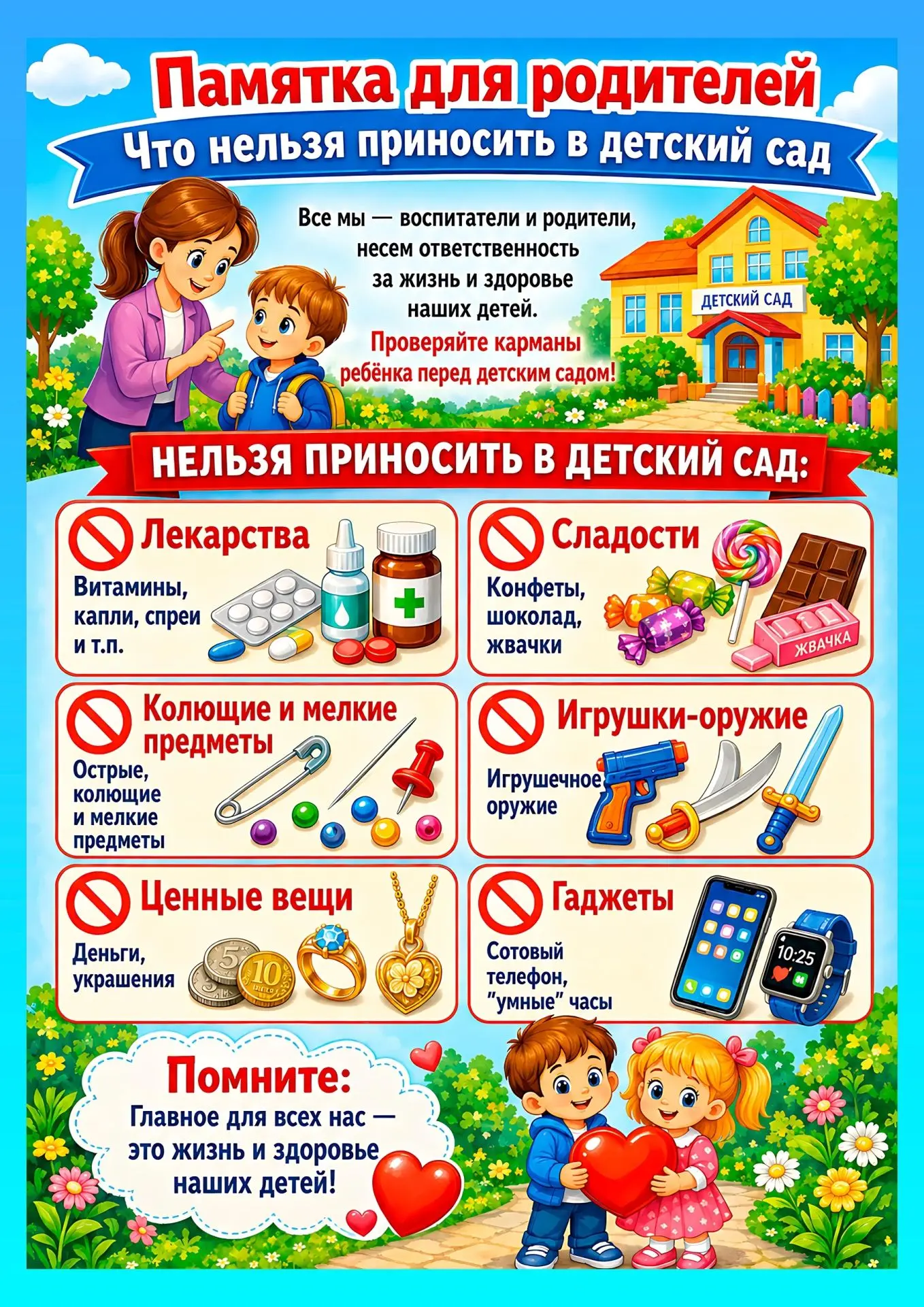 Запрещённые предметы в детском саду.