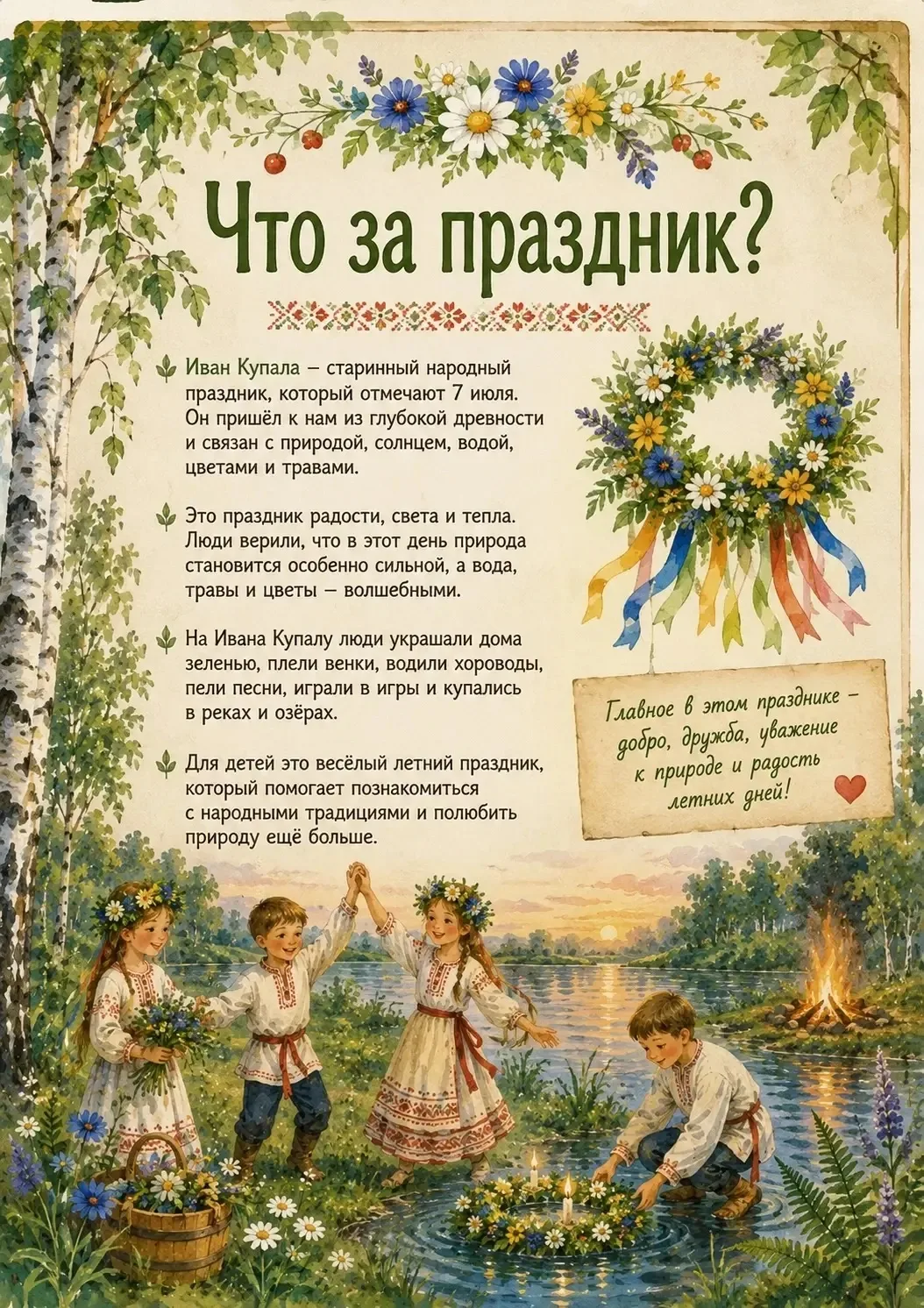 С праздником Ивана Купалы! Пусть огонь согревает, вода очищает, а травы дарят здоровье и силу. Пусть