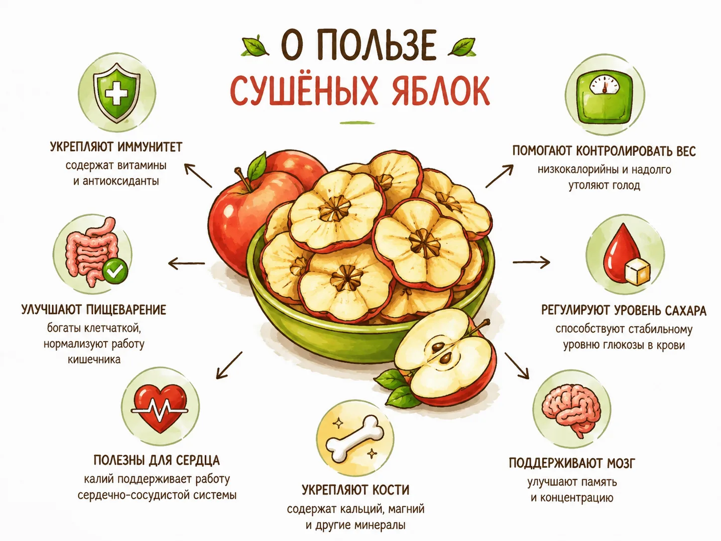 🍏 Чем полезны сушёные яблоки?