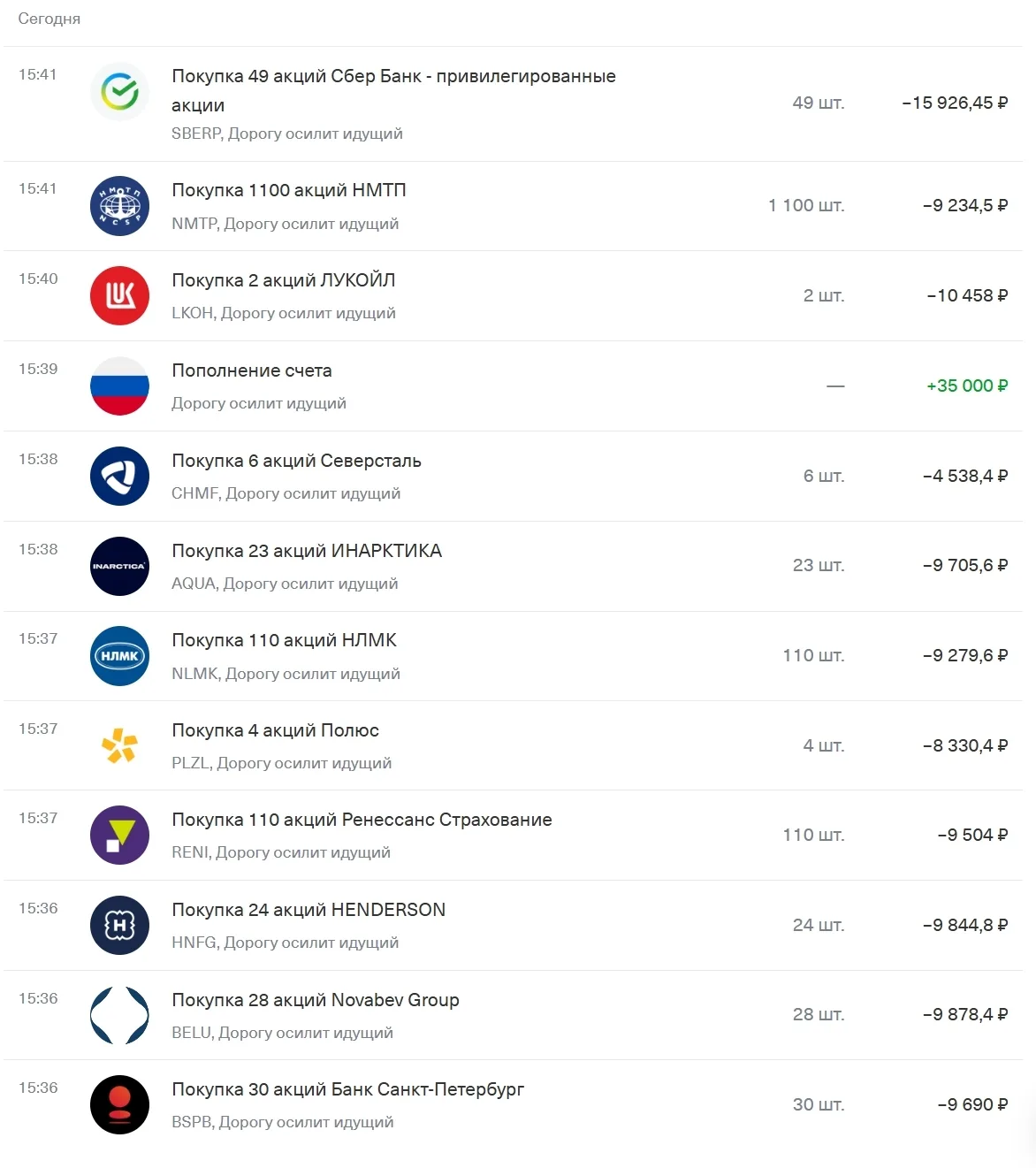 Пополнил и реинвестировал ----------------------------- С активного дохода внес на брокерский счет 3