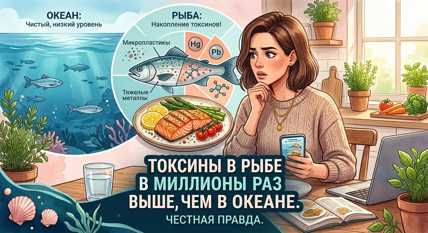 Токсины в рыбе в миллионы раз выше, чем в океане. Честная правда.  Рыба живёт в воде, которая раство