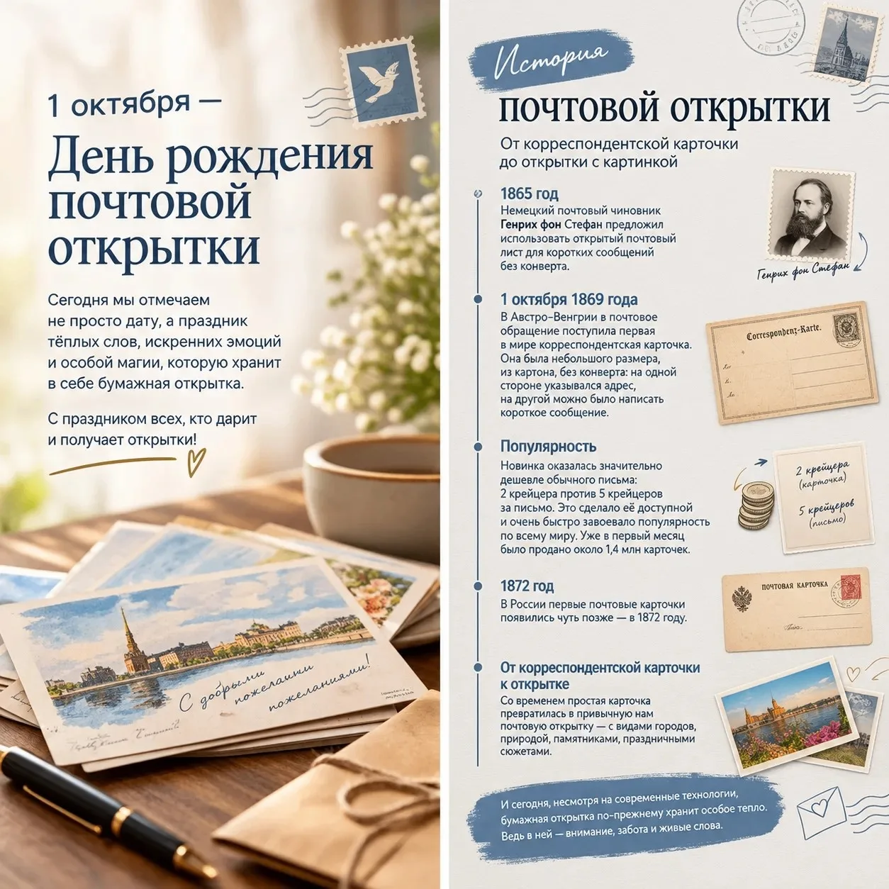 📬 1 октября — День рождения почтовой открытки