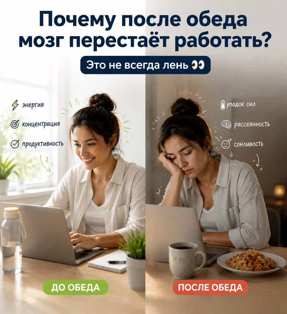 🧠 Почему после обеда мозг перестаёт работать?