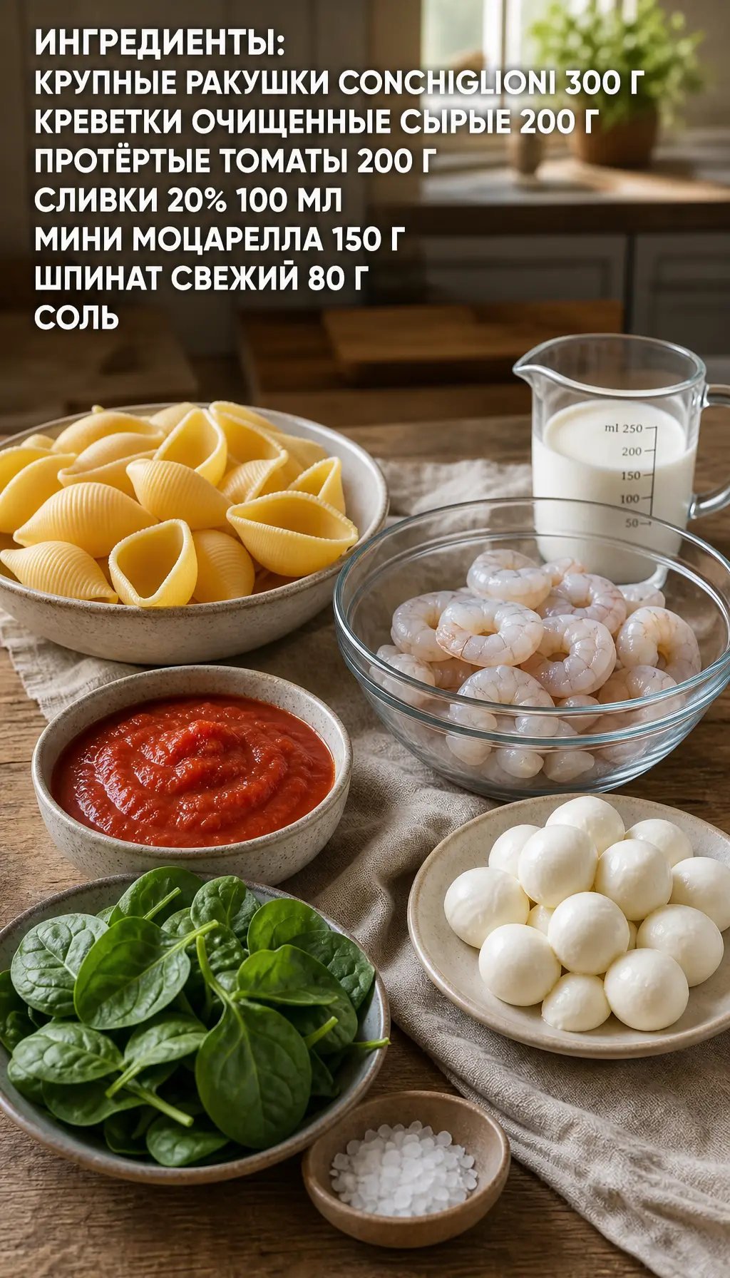 Ракушки с креветками