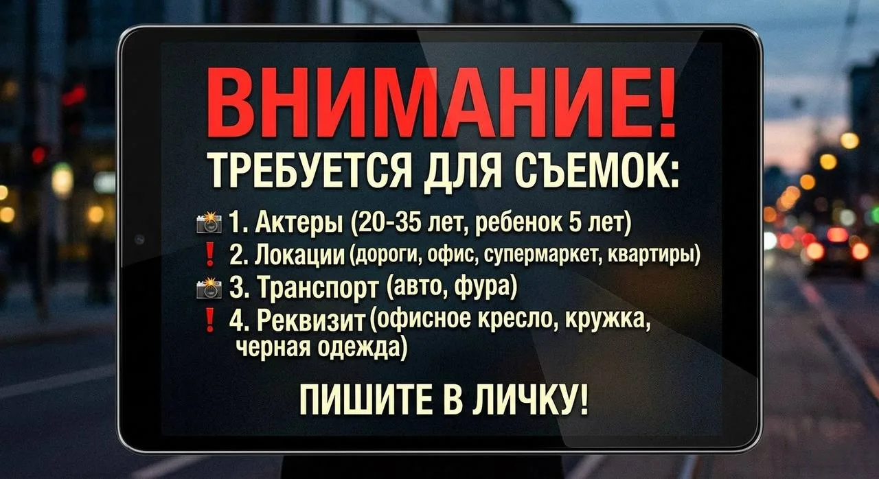 Всем привет! Сейчас я организую съемки серии социальных видеороликов и собираю команду (даты съемок 