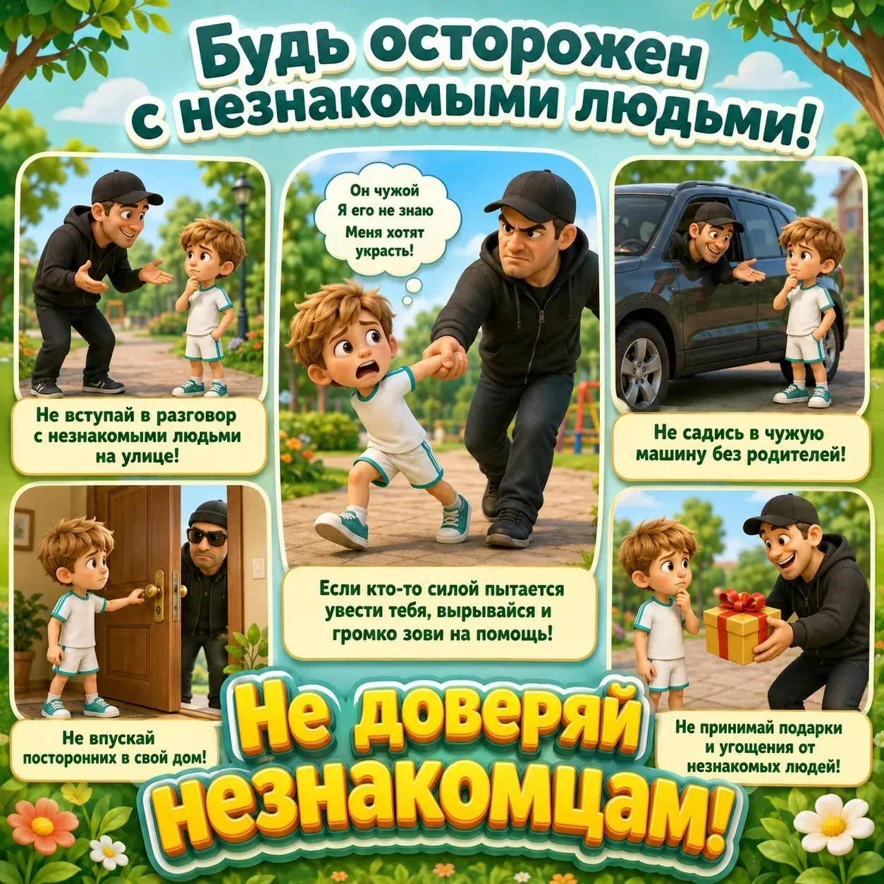 ‼️Важный момент в воспитании ребёнка — научить его осторожности с незнакомцами. Дошколь...