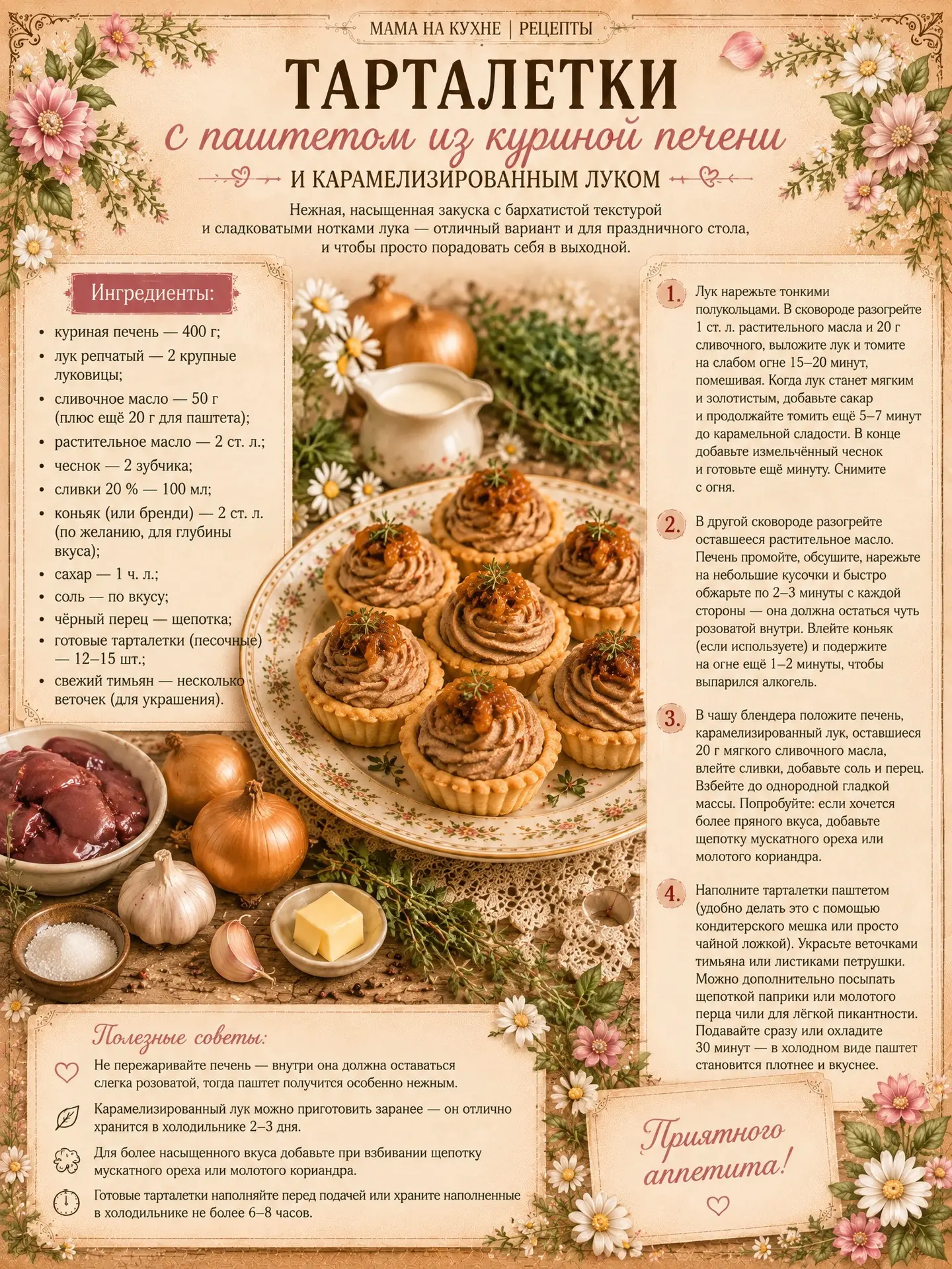 🌸 Тарталетки с паштетом из курицы и карамелизованным луком 🌸