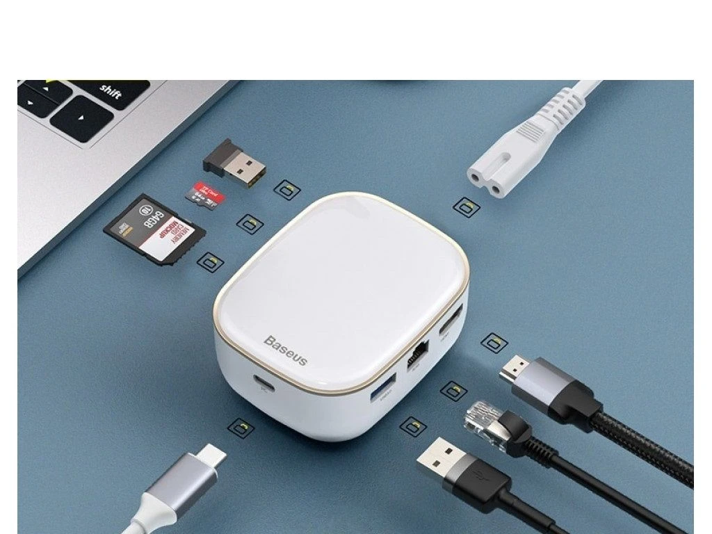 HUB адаптер Baseus Adaptor AC Multifunctional Charger 7-in-1, Type-C 60W + USB3.0*2 + S...