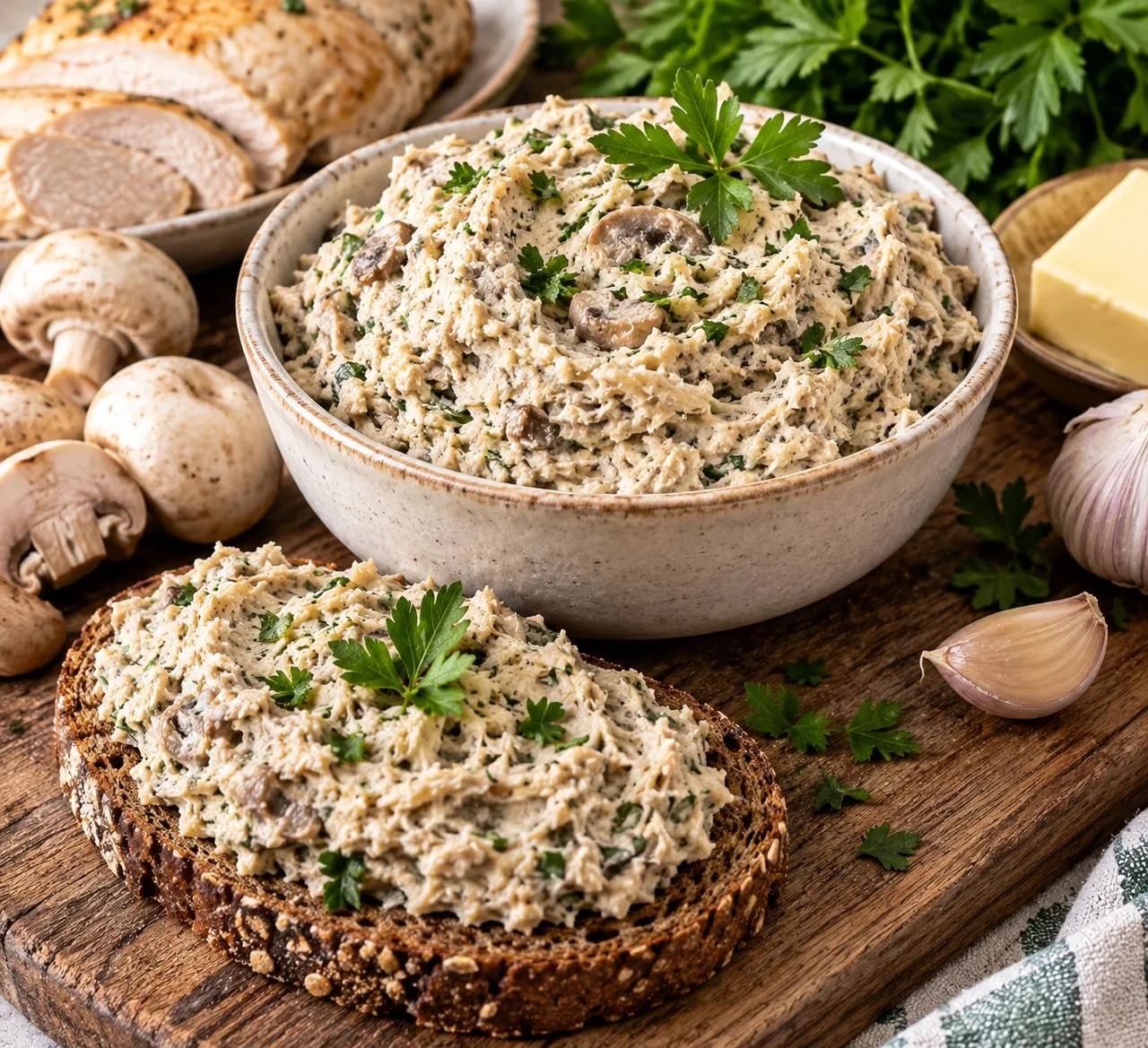 Мясная намазка с курицей и шампиньонами.