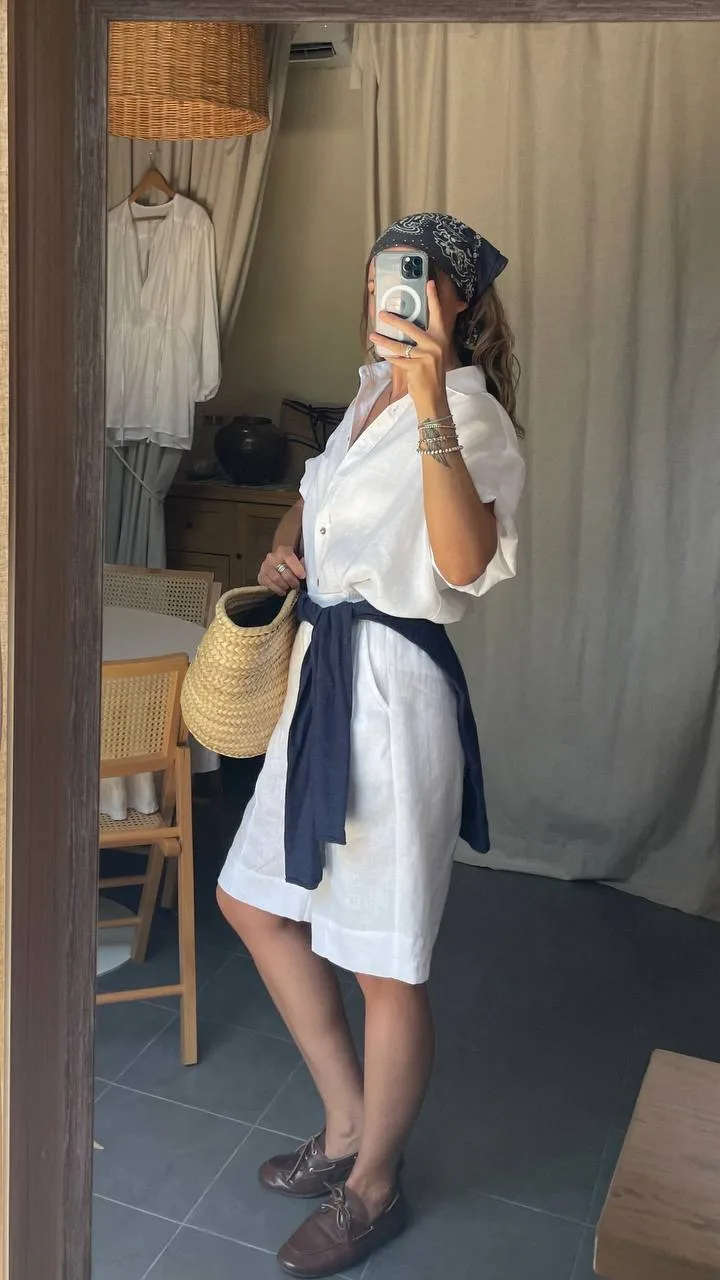 Рубашка с коротким рукавом из 100% умягченного льна 🤍
