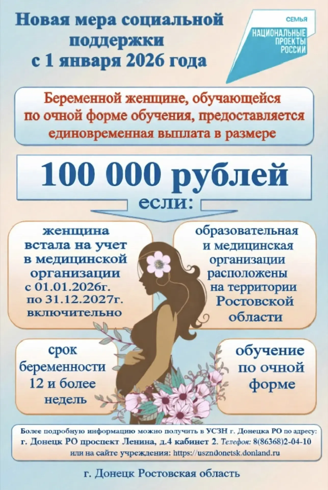 С 1 января 2026 года введена новая мера социальной поддержки беременным женщинам.