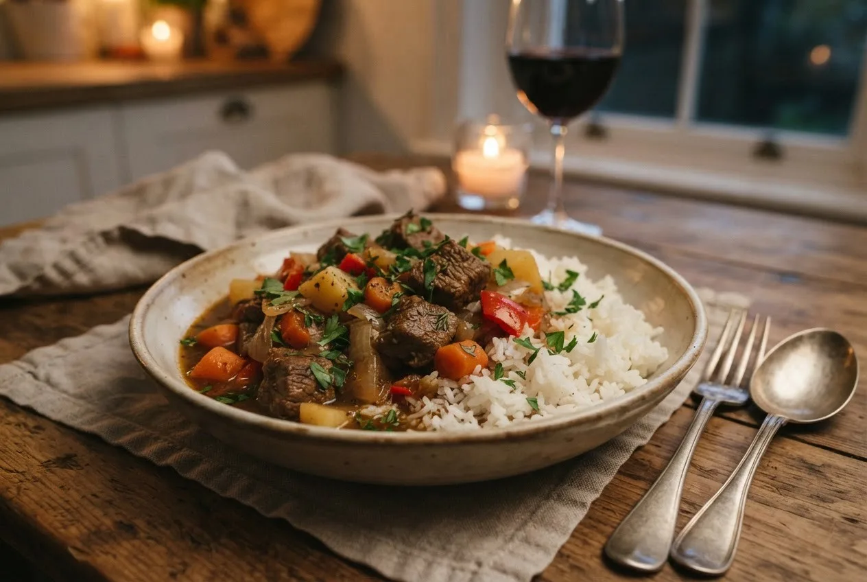 Тушеная баранина с овощами и рисом — это сытный и ароматный ужин, который подойдет для ...