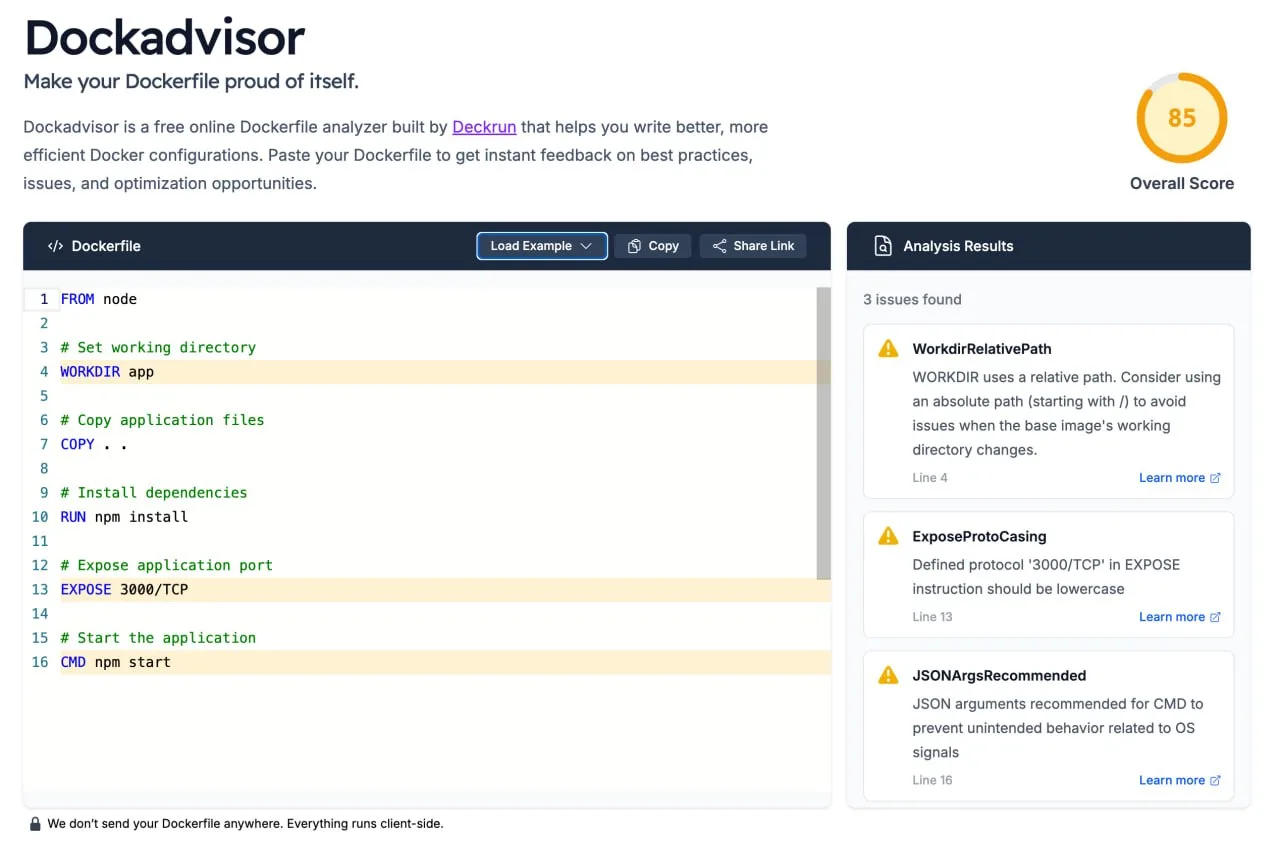 Dockadvisor — легкий линтер для Dockerfile, который помогает писать более качественные ...