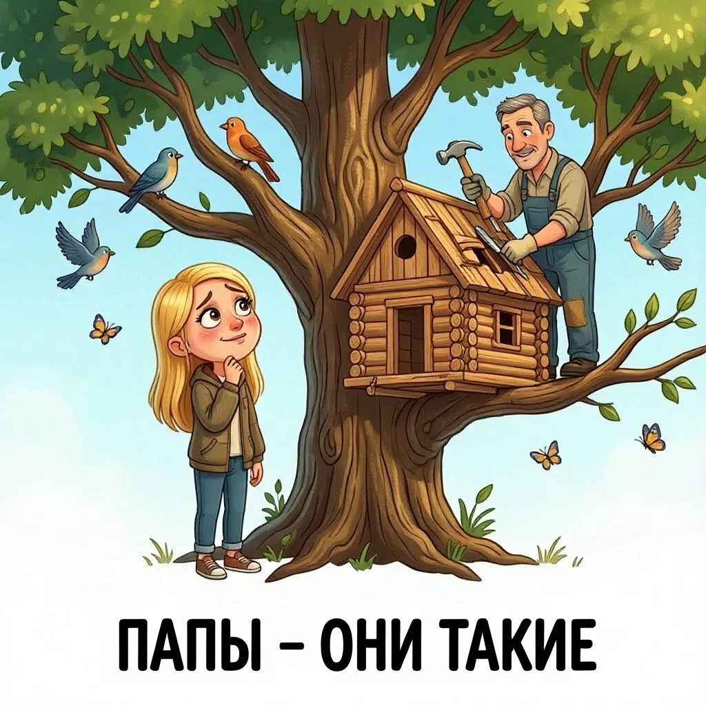 😍Папа строит домик на дереве.
