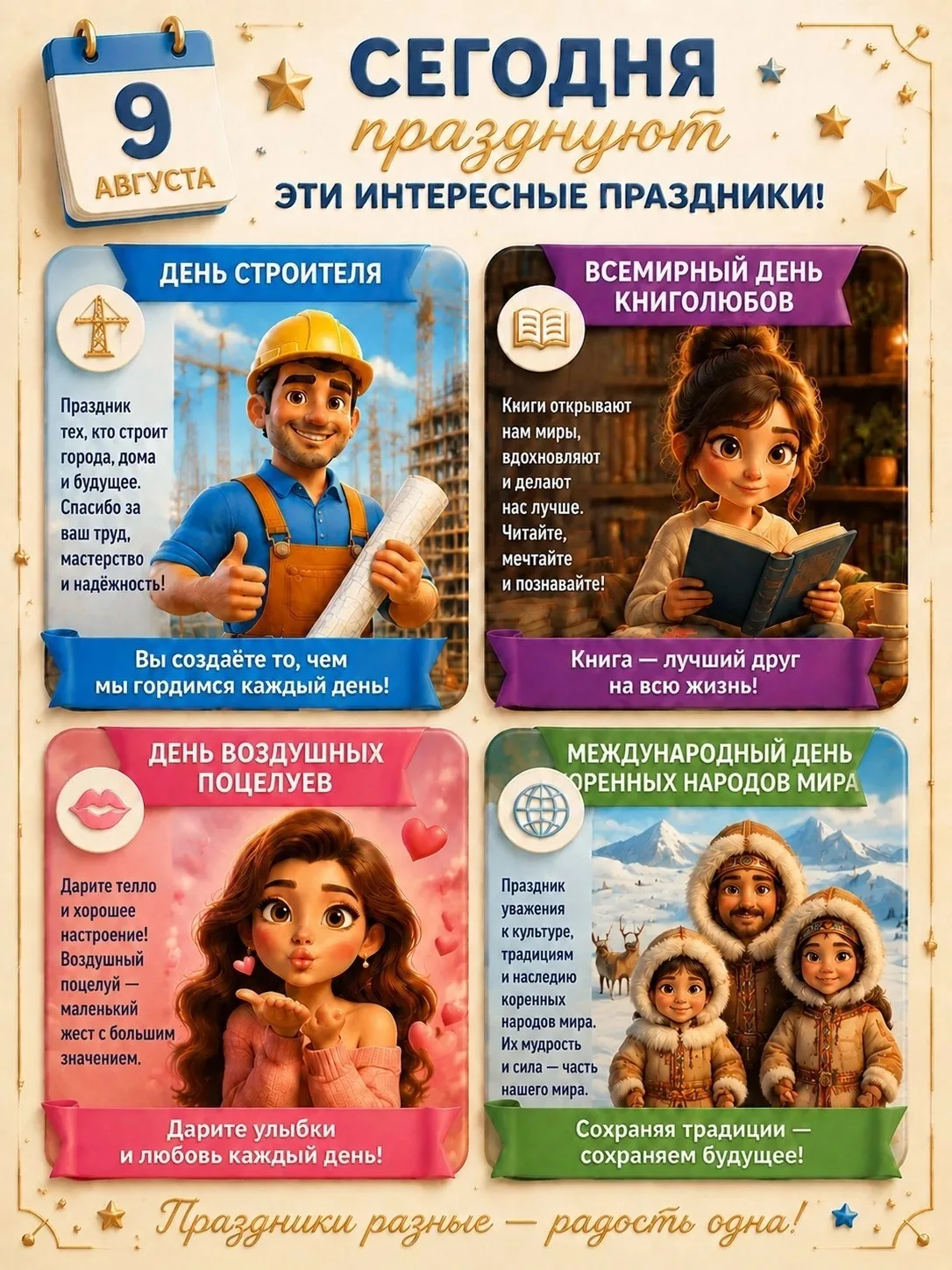 ✨ 8 августа: строим, читаем, узнаём, целуем (даже по воздуху)!