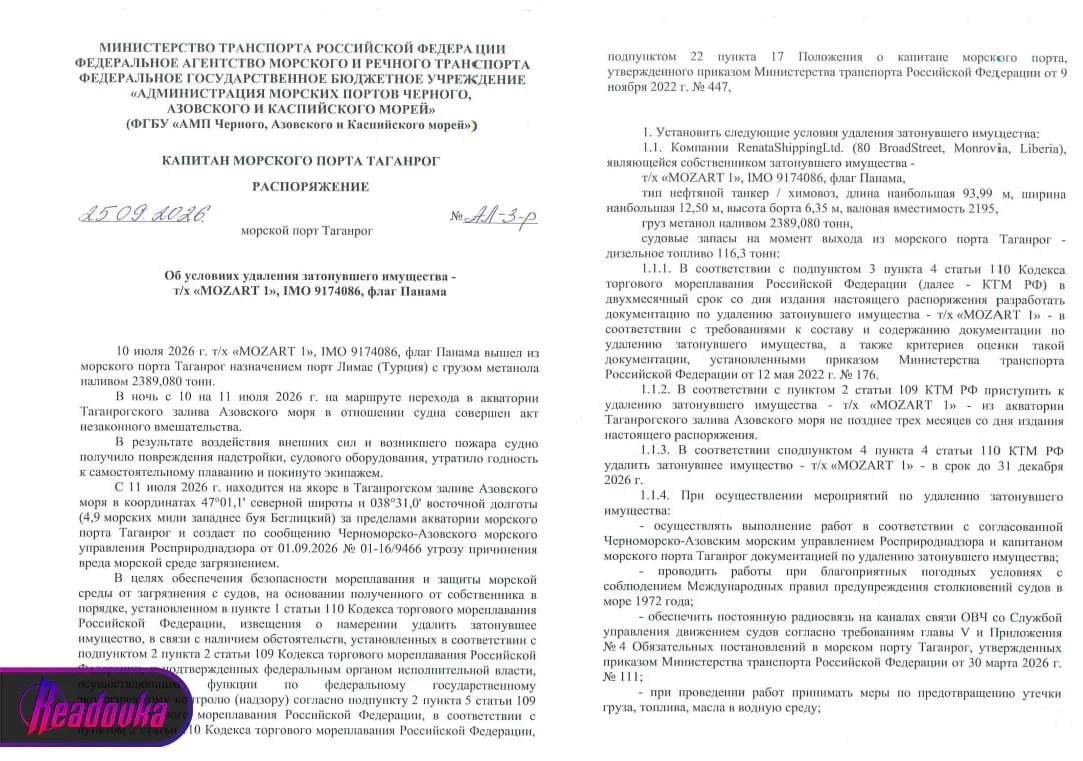 Поврежденный иностранный танкер с тоннами метанола угрожает экологии Таганрогского залива