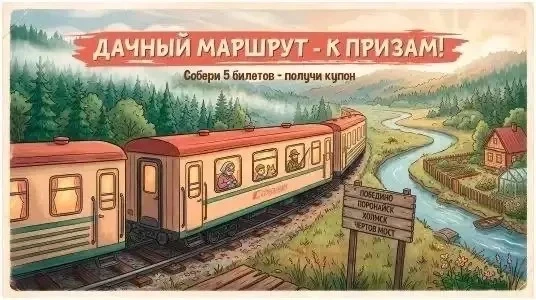 🚆 Дачный путь — к призам! 🎁🌿  Жители поселка Смирных тоже могут принять участие в сезонной акции от 